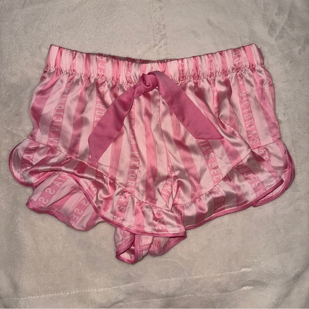 Victoria's Secret Pink Satin Pajama Shorts XS w/ Front Tie Bow